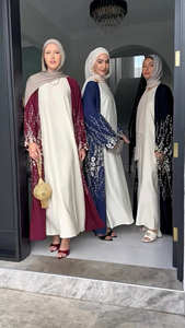 عباءة لوريا الأنيقة المطرزة ذات الأكمام الطويلة من البوليستر للنساء المسلمات، مناسبة للصيف والخريف وحفلات الزفاف، تصميم محتشم - Product Image 4