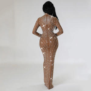 Vendita calda OuYaan Sexy maglia trasparente manica lunga strass abito da sera frangia da sera abiti da ballo con body vendita calda - Product Image 5