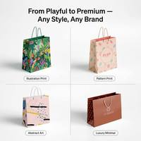 Sac de shopping en papier de luxe avec poignée en ruban satiné, logo monogramme en feuille d'or noir mat imprimé sur mesure, emballage cadeau pour boutique