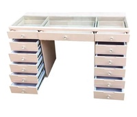 Table de toilette moderne en bois massif avec placage mélaminé blanc, panneau MDF E1, miroir LED amovible et réglable, rangement intégré - Offre Spéciale