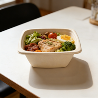 Bol à salade personnalisé en bagasse de canne à sucre biodégradable avec couvercle, résistant à la chaleur et compatible micro-ondes, idéal pour la restauration événementielle
