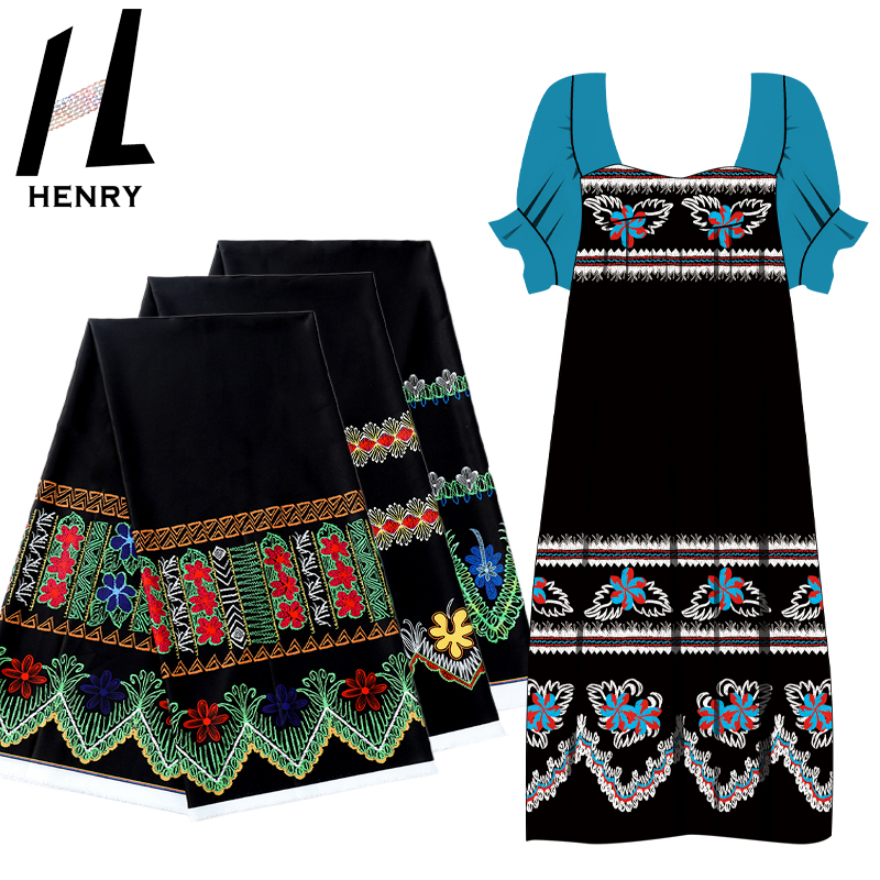 Высококачественная ткань различных цветов из полиэстера черного цвета с цветочным принтом в стиле островитян для платья Муму