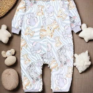 Combinaison pour bébé nouveau-né en coton à imprimé de dessins animés mignons, unisexe, manches longues, fermeture à boutons pression, de haute qualité, douce et respirante - Product Image 1