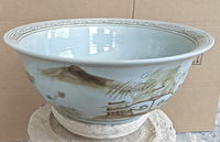 Grands bols en céramique chinois anciens faits à la main, motif paysage rouge et blanc, pour la décoration de mariage et de la maison