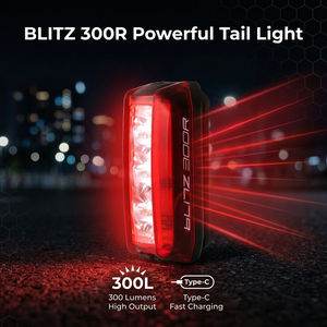 Luz trasera LED para bicicleta 300LM IPX4 USB-C con clip para casco y bolsa - Product Image 1