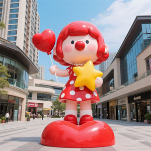 Sculpture en FRP D160 de Fille avec Cœur et Nez Rouge, Grand Modèle Personnalisé pour Jardin, Place, Centre Commercial, Décoration Artisanale Haut de Gamme - Product Image 1