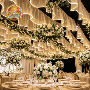 新入荷 エレガント モダン ウェディングデコレーションセット S字型ネットクロス ドレープ ケータリングデコレーション LEDストリップ シーリングライト AC電源 - Product Image 6