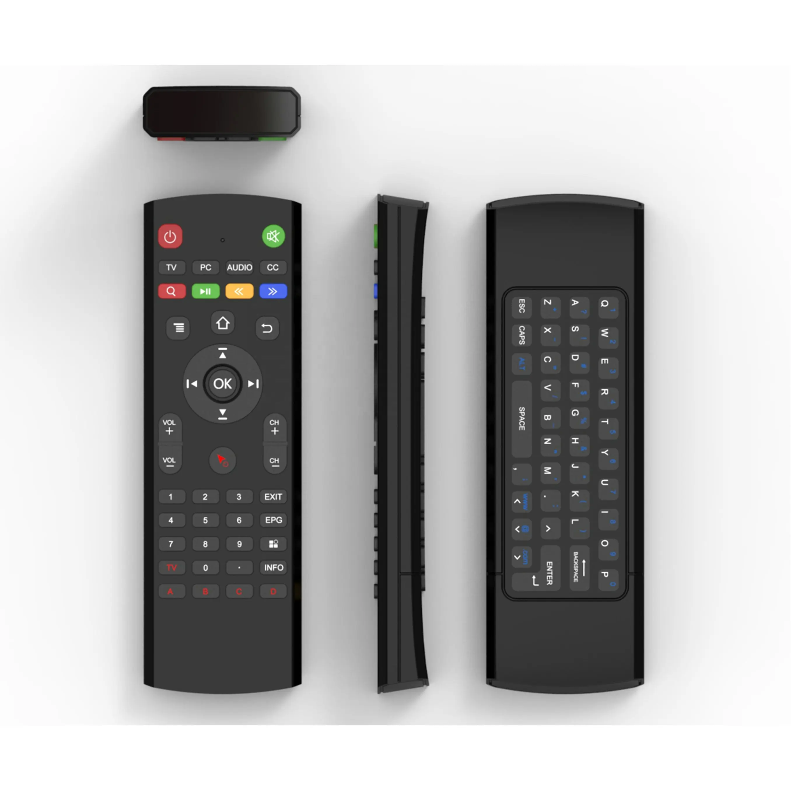 Mando a distancia Universal USB 2,4 GHz, control remoto con teclado Qwenty para Android TV ble