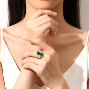 Hợp thời trang của phụ nữ 10*14mm màu xanh lá cây màu xanh ngọc lục bảo cắt <span class=keywords><strong>Zirconia</strong></span> Vòng 925 Sterling Bạc đính hôn Nhẫn cưới đồ trang sức - Product Image 4