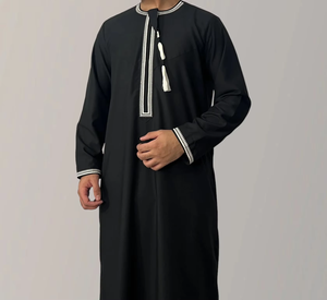 Premium Embroidery <strong>Men</strong> <strong>Thobe</strong> with Tassel Saudi Style Arabic Robe Islamic Clothing for <strong>Men</strong> Traditional Omani Kandura Jalabiya - Product Image 3