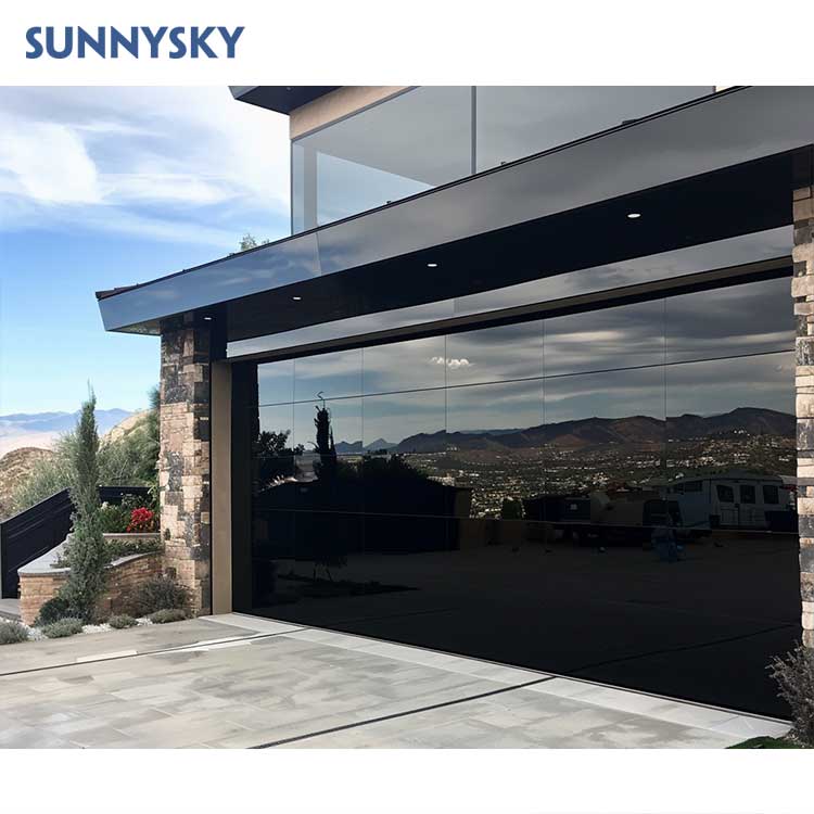 Sunnysky, высокое качество, современный дизайн, закаленное зеркальное стекло, автоматическая секционная алюминиевая Безрамная дверь гаража 16X8