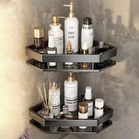 Étagère d'angle de salle de bain moderne à deux niveaux en métal, organisateur de douche avec crochets