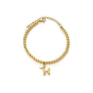 Fashion <b>Beaded</b> <b>Bracelet</b> PVD <b>Gold</b> Plated 316L Stainless Steel Balloon Dog Charm - Product Image 1