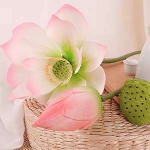 <b>Artificial</b> Lotus Flowers PU Silk With <b>Stems</b> Pods Leaves High Simulation Buddhist Temple Decoration Wedding Home Decor 30cm-100cm - Product Image 1