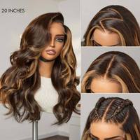 Perruque de luxe 14A blonde avec mèches, ondulations lâches, dentelle transparente HD 13x4, perruque de cheveux humains pré-coupée pour femmes noires
