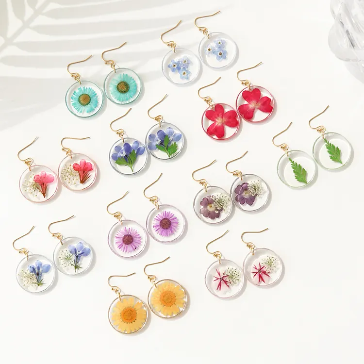 Custom Preserved Dried Flower Resin Jewelry Earrings Stainless Steel Cherry Blossom Earrings Charms For Jewelry Making