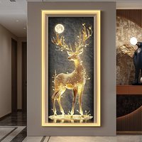 Grande décoration murale LED Lumière lunaire Luxe Résine Image Verre trempé Cristal Porcelaine Lumière LED Art mural Peinture