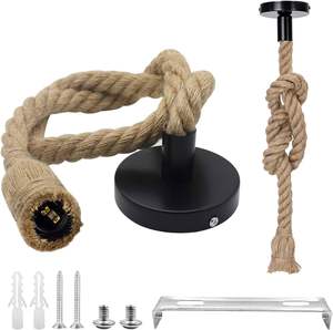 Lámpara de techo de cáñamo de estilo Industrial retro <span class=keywords><strong>rural</strong></span> E27, colgante sencillo de una sola cabeza, antigua, para restaurante, cafetería, tienda, iluminación de cuerda - Product Image 1