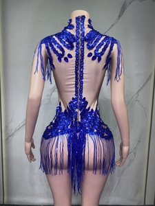 Combinaison sexy en maille transparente noire avec strass pour femme, tenue de scène pour chanteuse, danseuse, spectacle, fête, boîte de nuit, performance - Product Image 6