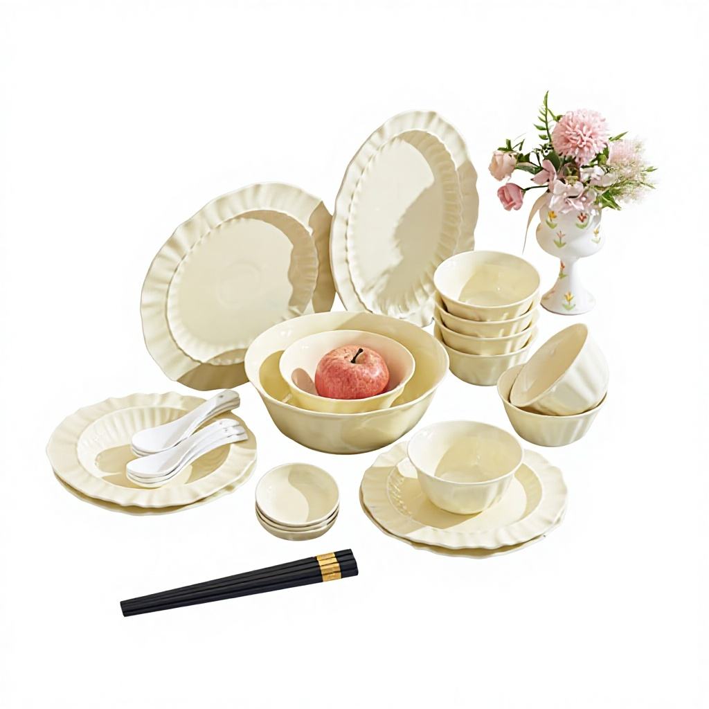 white 11-piece set for 2 people-cream lace