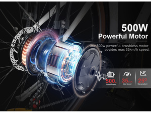 现代迷你成人28英寸强力500W 36V 13Ah锂电池踏板辅助模式电动液压自行车 - Product Image 3
