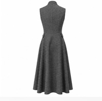 Robe midi unie élégante sans manches style vintage à col montant et taille cintrée coupe trapèze pour femme – Collection Automne 2026