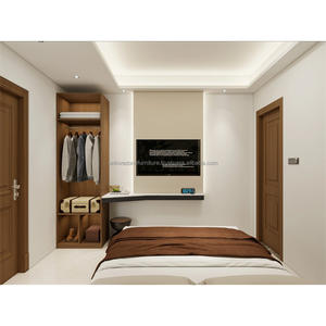 Muebles de dormitorio de hotel de 3 estrellas, cama individual/doble de madera personalizada, mesita de noche, armario, sofá, soportes para TV para habitación completa - Product Image 1