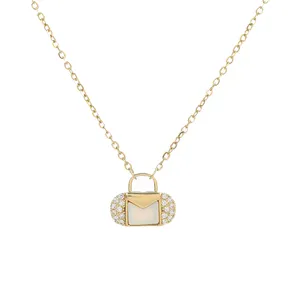 Collar de bolso de concha con incrustaciones de circón galvanizado de oro Real, cadena de cuello versátil personalizada para mujer