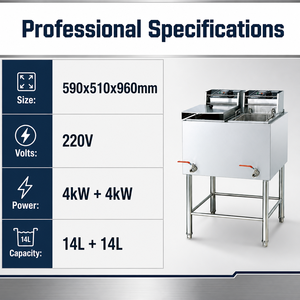 Freidora Eléctrica Comercial de Pie de 28L con Doble Tanque y Doble Cesta de 8kW para Papas Fritas, Pollo, Restaurantes y Catering - Product Image 2