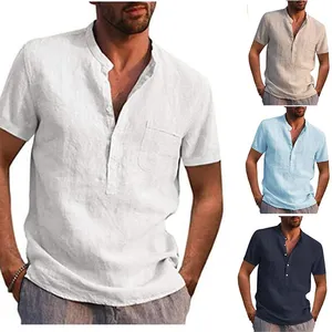 Beliebte V-Ausschnitt Leinen Herren Button-Down-Kragen lässig Sommer benutzer definierte hochwertige Männer Streetwear Kleidung Shirts