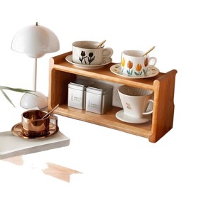 Support de rangement pour tasses à café en bois, 2 niveaux, bois de cerisier d'Amérique du Nord, organisateur de bureau durable, style chinois - Product Image 5