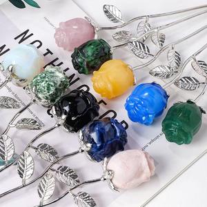 Venta al por mayor de artesanías de cristal pulido piedra cruda <span class=keywords><strong>natural</strong></span> Rosa flor artesanías Día de San Valentín piedra semipreciosa regalos - Product Image 4