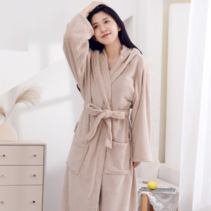 ชูฮุยเสื้อคลุมอาบน้ำมีฮู้ดผู้หญิงแขนยาวไมโครไฟเบอร์ฤดูหนาวอบอุ่นดูดซับได้เสื้อคลุมสวมใส่ได้สไตล์คู่รัก - Product Image 3