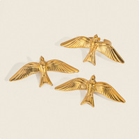 Rétro 18K Or Argent Acier Inoxydable Ins Style Bague et Boucle D'oreille Ensemble Ailes D'oiseau Conception Anneau Ouvert Étanche Non-fading Bijoux