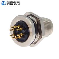 Connecteur ZLconnector circulaire M12 8 broches X-Code mâle, montage sur panneau arrière, type à souder, laiton plaqué or, étanche IP67