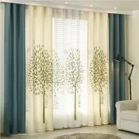 Cortina bordada de folhas azuis, nova cortina de cores puras para salão de beleza