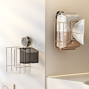 Suction Cup Towel Storage Rack Transparent Square Minimalist Organizer Shelf For Bathroom Toilet Paper Holder - Product Image 2