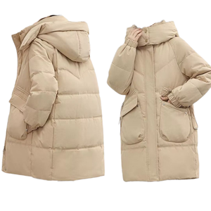 Chaqueta Larga Acolchada para Mujer con Capucha de Lana, Cálida y Gruesa para Otoño, Transpirable, Teñida Lisa, con Cremallera Frontal, Tejido de Nylon, ODM - Product Image 1