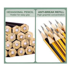 Ensemble standard de 24 crayons hexagonaux en bois jaune et noir HB avec gomme HQ0010 pour l'école et le bureau - Product Image 3