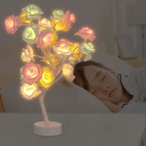 โคมไฟตั้งโต๊ะ LED ลายกุหลาบ24LED คืนดอกไม้โรแมนติก IP44คริสต์มาสห้องนอนงานแต่งงานในร่มต้นไม้บอนไซ - Product Image 5