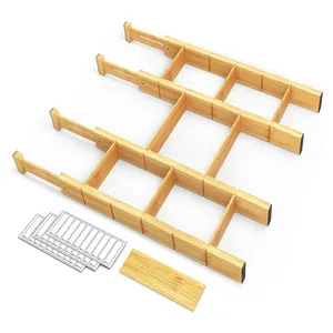 Bamboo Drawer Dividers with Inserts Labels Kitchen Drawer Organizers Expandable Organization for Home Closet