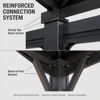 Gazebo Metálico Permanente con Estructura de Aluminio y Techo Rígido, con Cortinas de Privacidad y Mosquitera