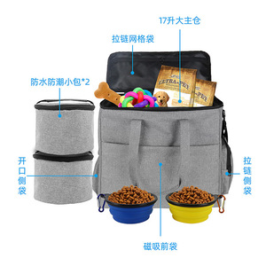 Bolsa para comida de mascotas, bolsa de entrenamiento para perros, 40x17x36,5 Cm, almacenamiento impermeable gris para pasear gatos y perros, suministros para mascotas - Product Image 4