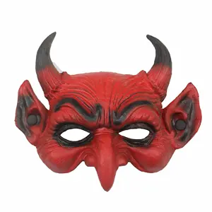 Máscara de demon vermelho para halloween, máscara de decoração de estilo japonês terrível, espuma pu macia e vermelha