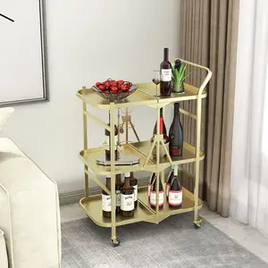 Folding Dining Car Bar Cart With Storage Home Bar Serving Carts Rolling Coffee Cart