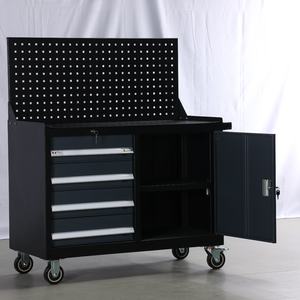 कम कीमत भारी शुल्क लौह भंडारण कार्यशाला उपकरण कैबिनेट गैरेज ट्रॉली 4-इंच पॉलीयूरेथेन कैस्टर 4-दराज के नरम बंद दरवाजे - Product Image 1