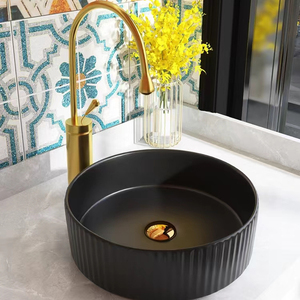 Lavabos en céramique de salle de bain australiens de 16 pouces de haute qualité en <span class=keywords><strong>noir</strong></span> et blanc <span class=keywords><strong>avec</strong></span> des conceptions d'art à la <span class=keywords><strong>main</strong></span> meubles de lavabo à vendre - Product Image 2