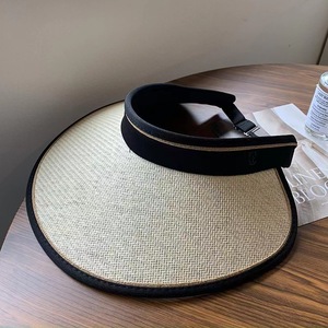 Visera negra de ala ancha, sombrero ajustable con protección solar para mujer, uso en exteriores en verano, tela de poliéster transpirable - Product Image 2