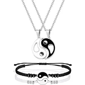 Big Sale Couple Romantic Accessories Statement Handmade Braided Bracelet Meaningful Taiji Bagua Necklace Set Gifts for Women Men