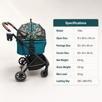Poussette pliable pour animaux USMILEPET avec panier amovible, pliage en un clic, poussette 2 en 1 avec panier de rangement grand format